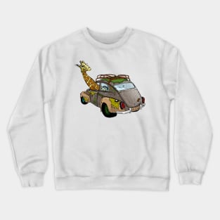 Giraffe in a volvo Crewneck Sweatshirt